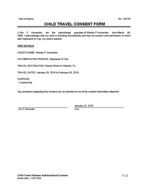 Free Child Minor Travel Consent Form Pdf And Word