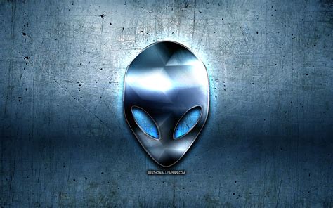 Download Wallpapers Alienware Logo 4k Blue Metal