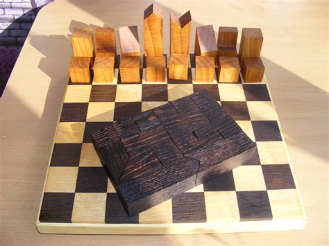 4 Handmade Oak Abstract Geometric Chess Pieces 1966 Etsy