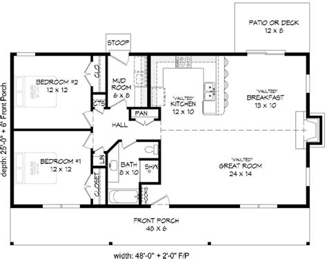 Ranch House Plan 2 Bedrooms 1 Bath 1200 Sq Ft Plan 87 180 Cabin
