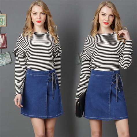 Women Cute Mini Denim Skirt European Style New Fashion Streetwear Elastic Pockets Lace Up Skirt
