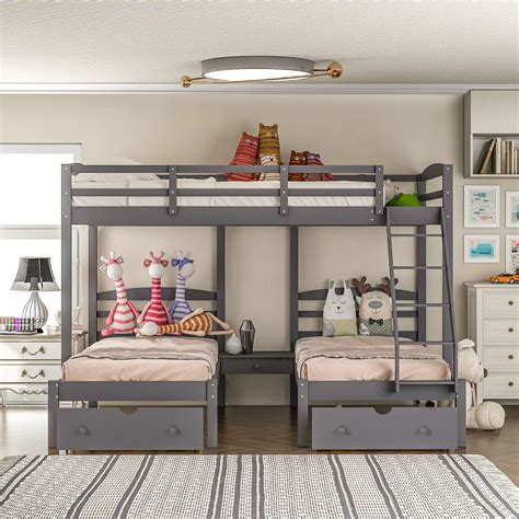 Buy Triple Bunk Bed Full Over 2 Twin Bunk Bed With 3 Drawers And