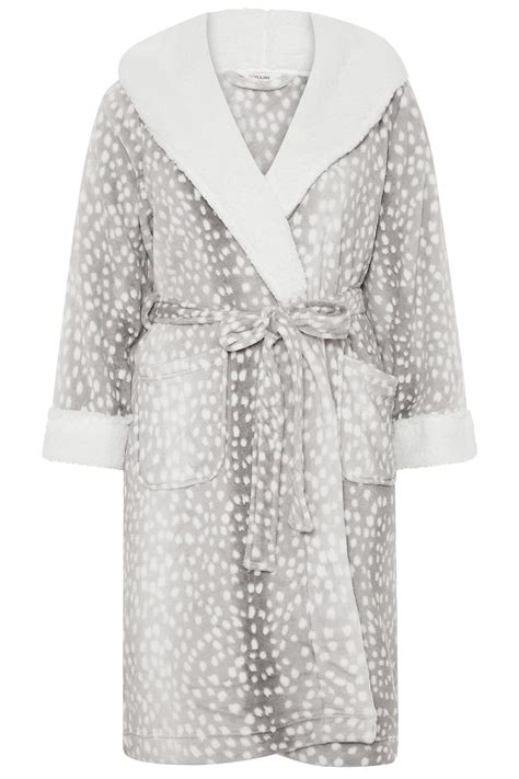 Grey Spotted Faux Fur Dressing Gown Yours Clothing