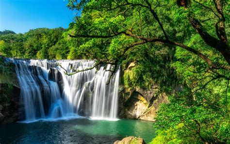 Download Wallpapers Waterfall Forest Summer Lake Beautiful