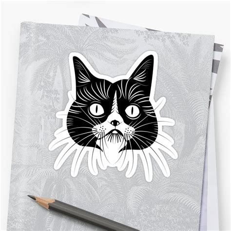 Black Cat Face Cute Pet Funny Animal Black And White