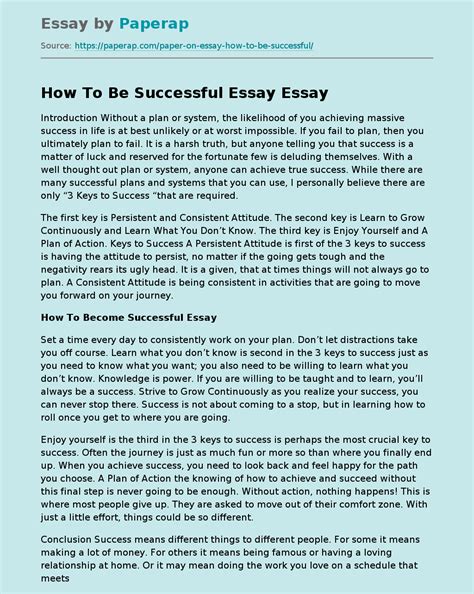 How To Be Successful Free Essay Example