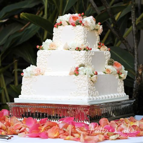 Photo Of A Flowered Square Wedding Cake Pattys Cakes And Desserts