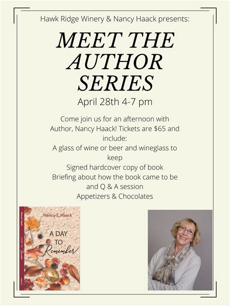 Meet The Author Series With Nancy Haack — Hawk Ridge Winery