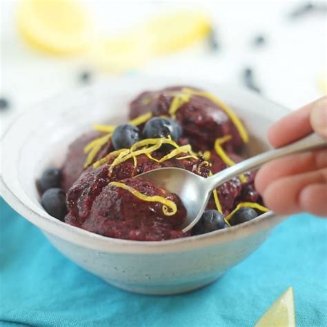 Made with fresh blueberries and peaches and lightened up with creamy greek yogurt, this cake is perfect for breakfast, brunch or dessert. Lemon Blueberry Sorbet | Recipe | Sorbet recipes easy, Healthy dessert recipes, Dessert recipes