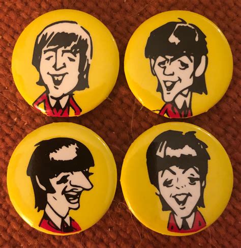 Vintage Set Of 4 Beatles Cartoon Yellow Portrait Pins Buttons Etsy Uk