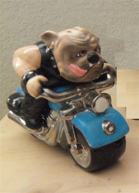Clay Art Biker Harley Chopper Bull Dog Motorcycle Salt Pepper Shakers