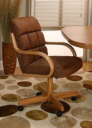 Casual Rolling Caster Dining Chair With Swivel Tilt In Oak Wood With