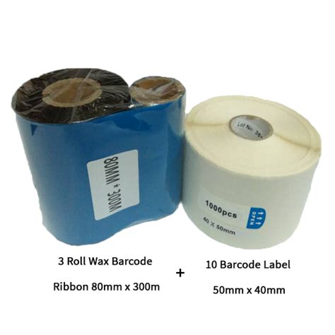3 Roll Wax Barcode Ribbon 80mm X 300m 10 Barcode Label 50mm X 40mm
