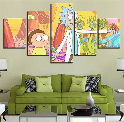 Rick And Morty 25 Cartoon 5 Panel Canvas Art Wall Decor Canvas Storm