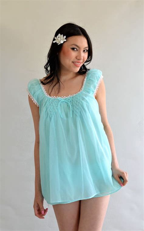 ICE Blue Chiffon Vintage Babydoll Nightgown Mini By Empressjade Https