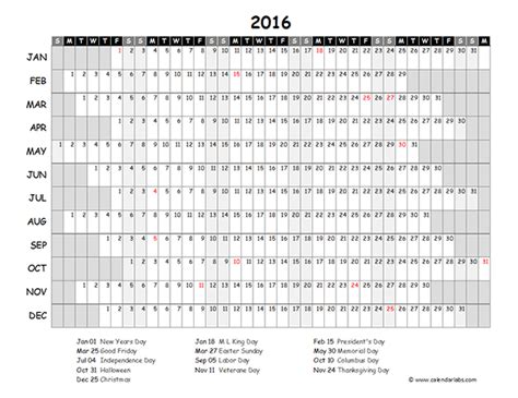 2016 Excel Yearly Calendar 03 Free Printable Templates