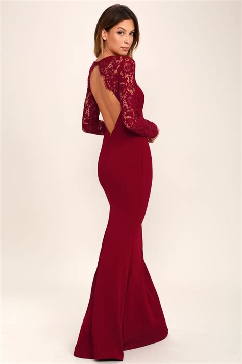 Lovely Wine Red Lace Dress Maxi Dress Long Sleeve Dress Lulus