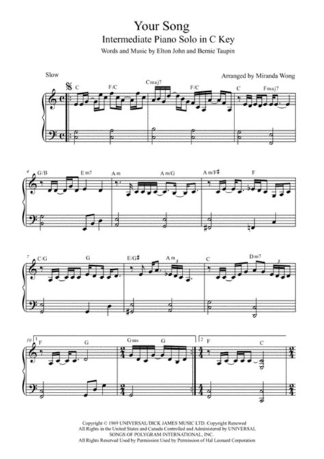 These three chords form the basis of a huge number of popular songs. Download Your Song - Intermediate Piano Solo In C Key (With Chords) Sheet Music By Elton John ...