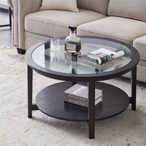 36 Glass Coffee Table With Large Storage Space Modern