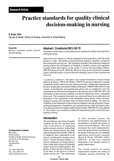 Pdf Practice Standards For Quality Clinical Decision Making In Nursing