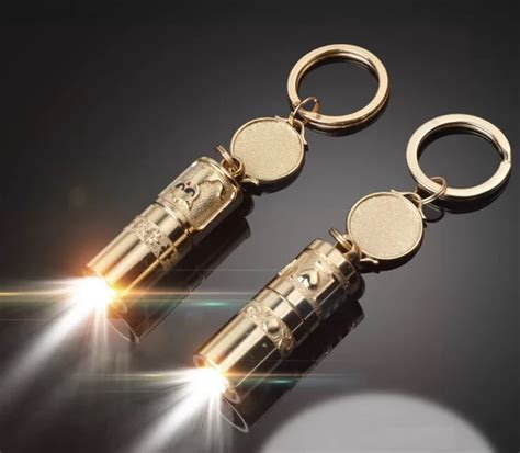 12pcslot Golden Mini Keychain Flashlight Alloy Decorative Mini Led