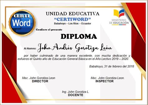 Collection Of Diplomas Editables En Word Actividades Imprimibles Para