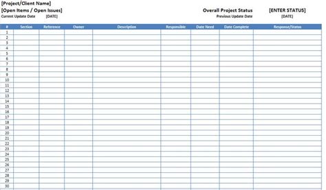 Download plenty of free templates like 7 free project log templates in our collection. Open Items Issues Log List Template Excel xls - Microsoft ...