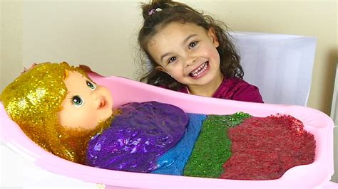 Here's where it can get a little hard. Glitter Slime Baby Bath and Rainbow Putty Ice Cream for ...