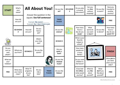 Check out our free collection of printable worksheets to teach pronouns for the kids of kindergarten.here some incomplete sente… All About You board game | Angielski