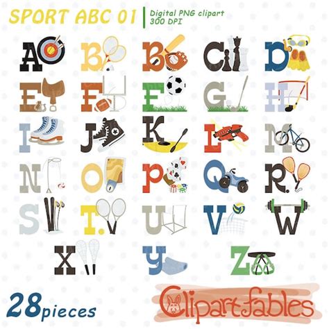 Sport Alphabet Clipart Sports Kids English Alphabet Nursery Etsy