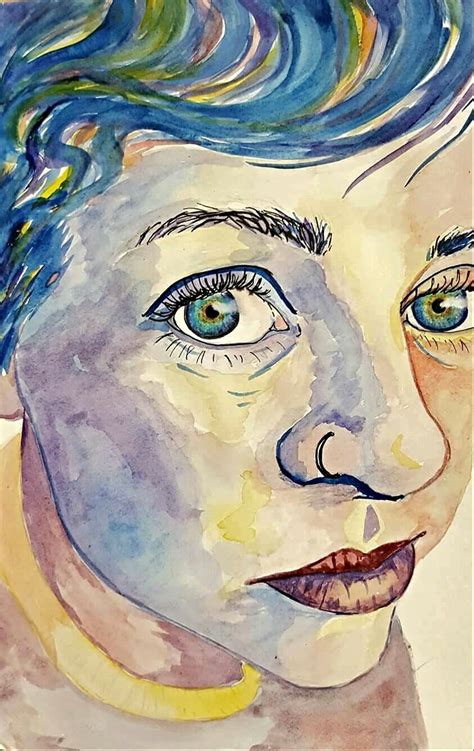 Expressive Watercolor Self Portrait By Savannah Pelley Conway High School Art Project Self