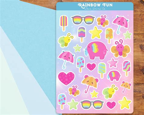Cute Kawaii Rainbow Fun Sticker Sheet Kawaii Stationary Planner
