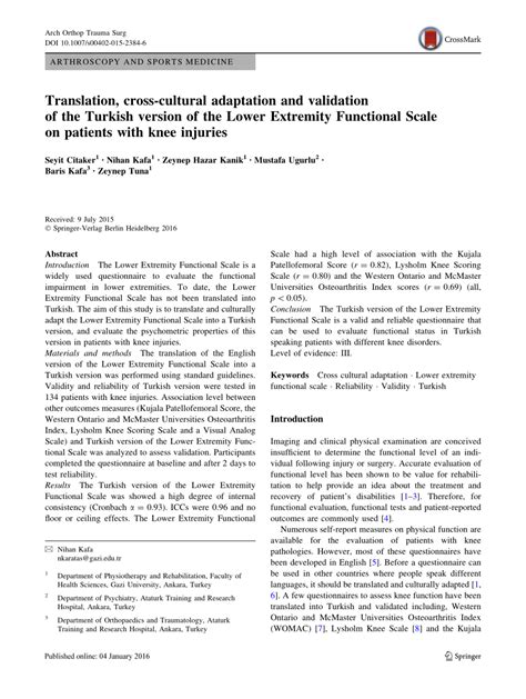 Pdf Translation Cross Cultural Adaptation And Validation Of The