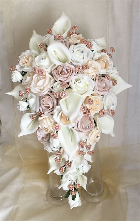 Artificial Flowers Tear Drop Wedding Bouquet Made With Vintage Foam