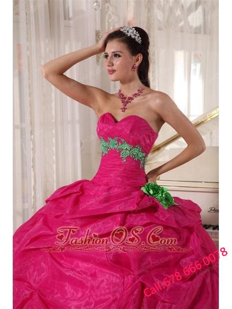 Beautiful Hot Pink Quinceanera Dress Sweetheart Organza Appliques Ball
