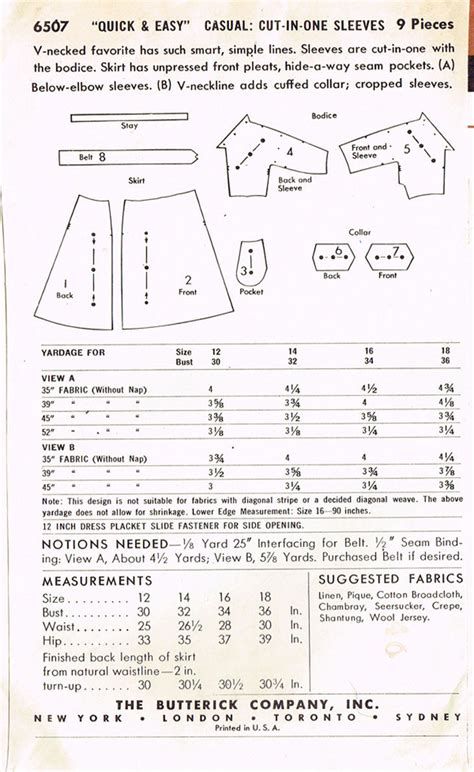 1950s Vintage Butterick Sewing Pattern 6507 Easy Misses Bias Cut Dress