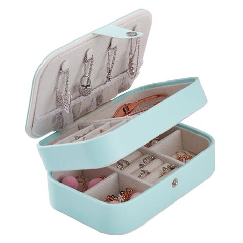 double layer portable travel jewelry box pu leather display organizer storage case for earrings