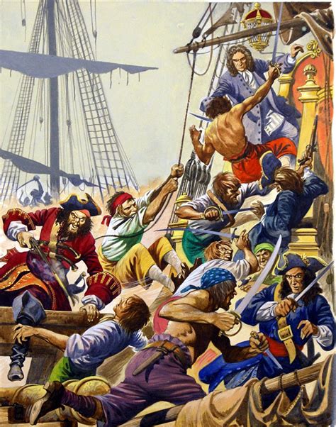 Blackbeard Boards A Ship Illustrations Illustration Artists Caricature Pirate Images Famous