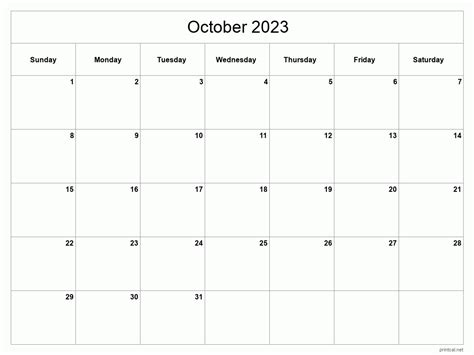 Free Printable October 2023 Calendar Printable Calendar 2023