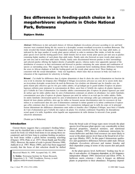 Pdf Sex Differences In Feeding Patch Choice In A Megaherbivore Elephants In Chobe National