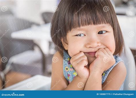 Portrait Of Little Cute Asian Girl Stock Image Image Of Cute Hands 100887775