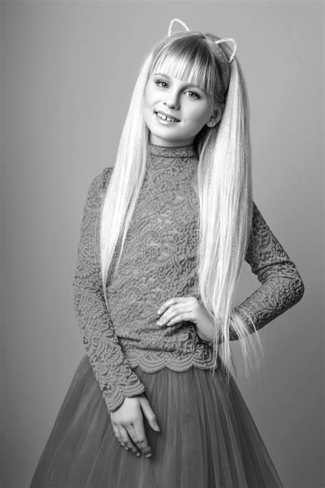 Cute Girl Teenage With Long Blond Hair Posing Studio Nature Portrait