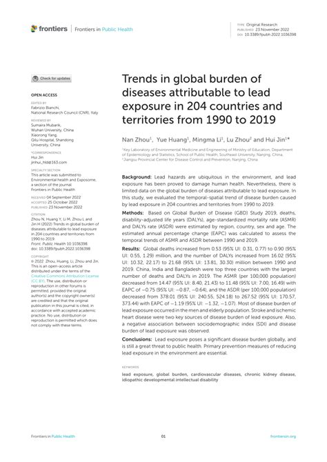Pdf Trends In Global Burden Of Diseases Attributable To Lead Exposure In 204 Countries And