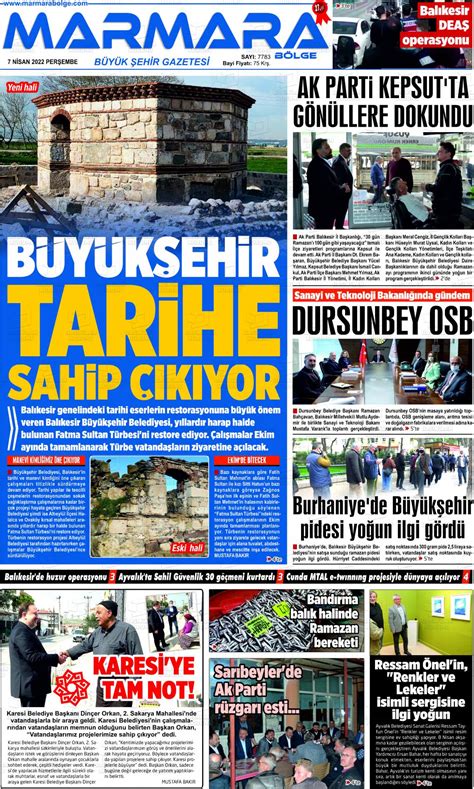 07 Nisan 2022 tarihli Marmara Bölge Gazete Manşetleri