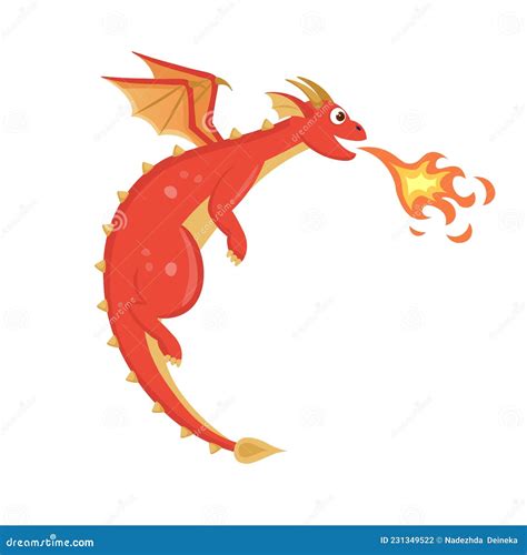 The Red Flying Dragon Blowing Fire Vector Illustration In Cartoon