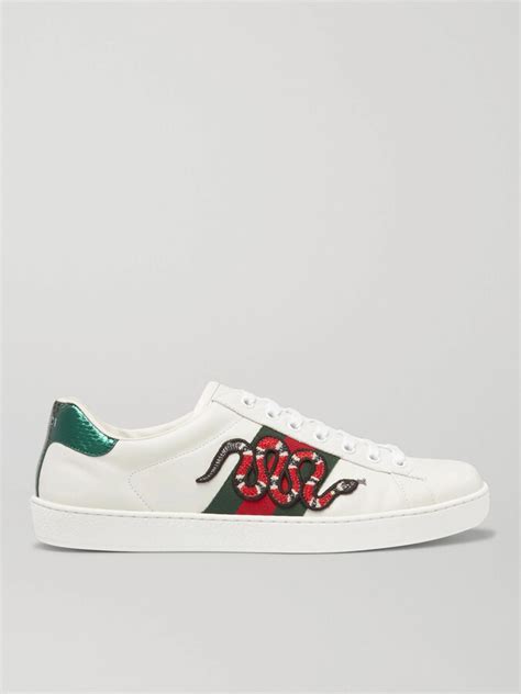 Gucci Ace Watersnake Trimmed Appliqued Leather Sneakers Shopstyle