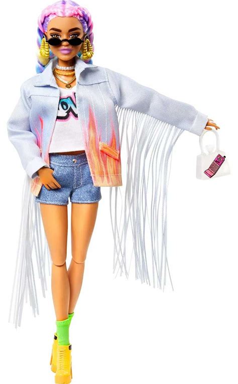 Barbie Fashionista Extra 5 In Long Fringe Denim Jacket With Pet Puppy