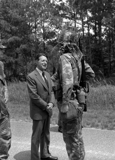 Secretary Of Defense Caspar W Weinberger Talks To A Marine Of The 2nd