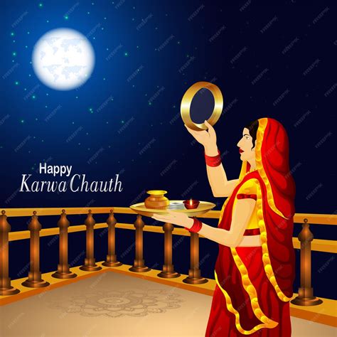 Premium Vector Vector Illustration Of Happy Karwa Chauth Celebration Card
