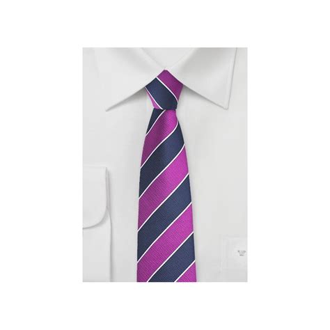Preppy Skinny Striped Tie In Grape And Navy Ties
